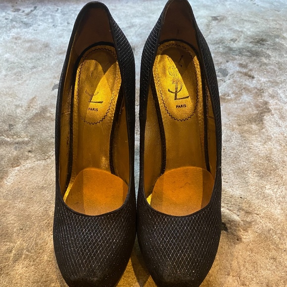 Yves Saint Laurent Tribute Two Sparkly Black Heels - Picture 2 of 7